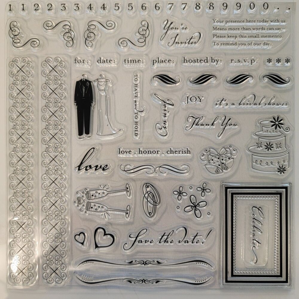 Fiskars EVERYTHING FOR THE WEDDING-INVITES Clear Cling Stamps Set of 62 NEW